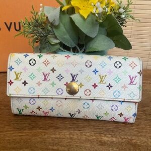Louis Vuitton White Multicolor Monogram Murakami Wallet Pink Interior